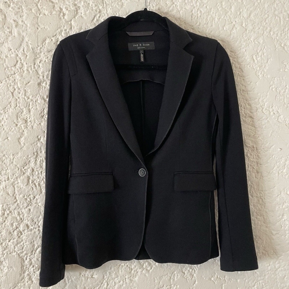 Rag & Bone Black 100% Wool Club Blazer, Women's 2, Black Brushed Wool Jacket